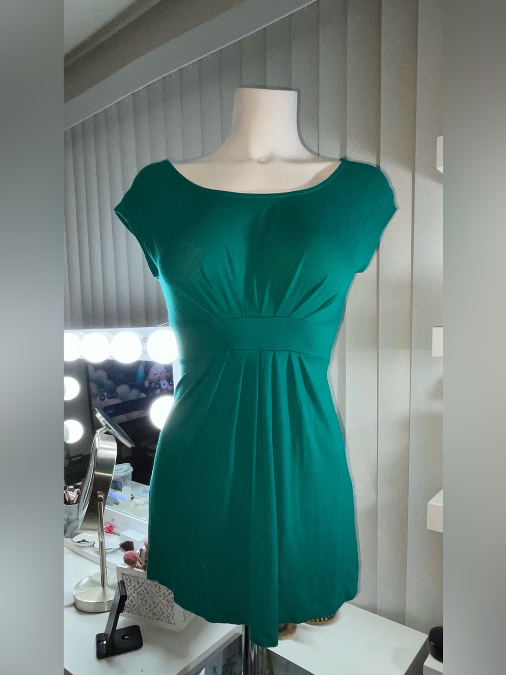 Women's Teal Cap-Sleeve Empire-Waist Midi Dress